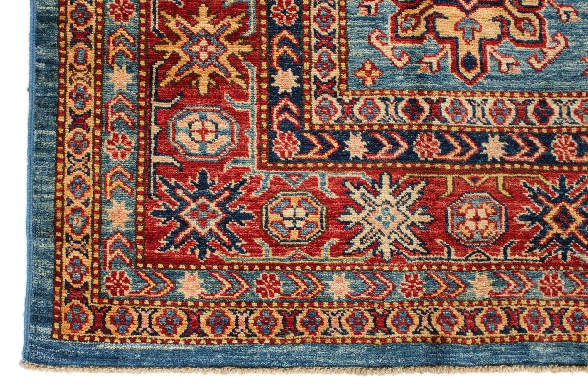 6x6 Blue and Red Kazak Tribal Rug