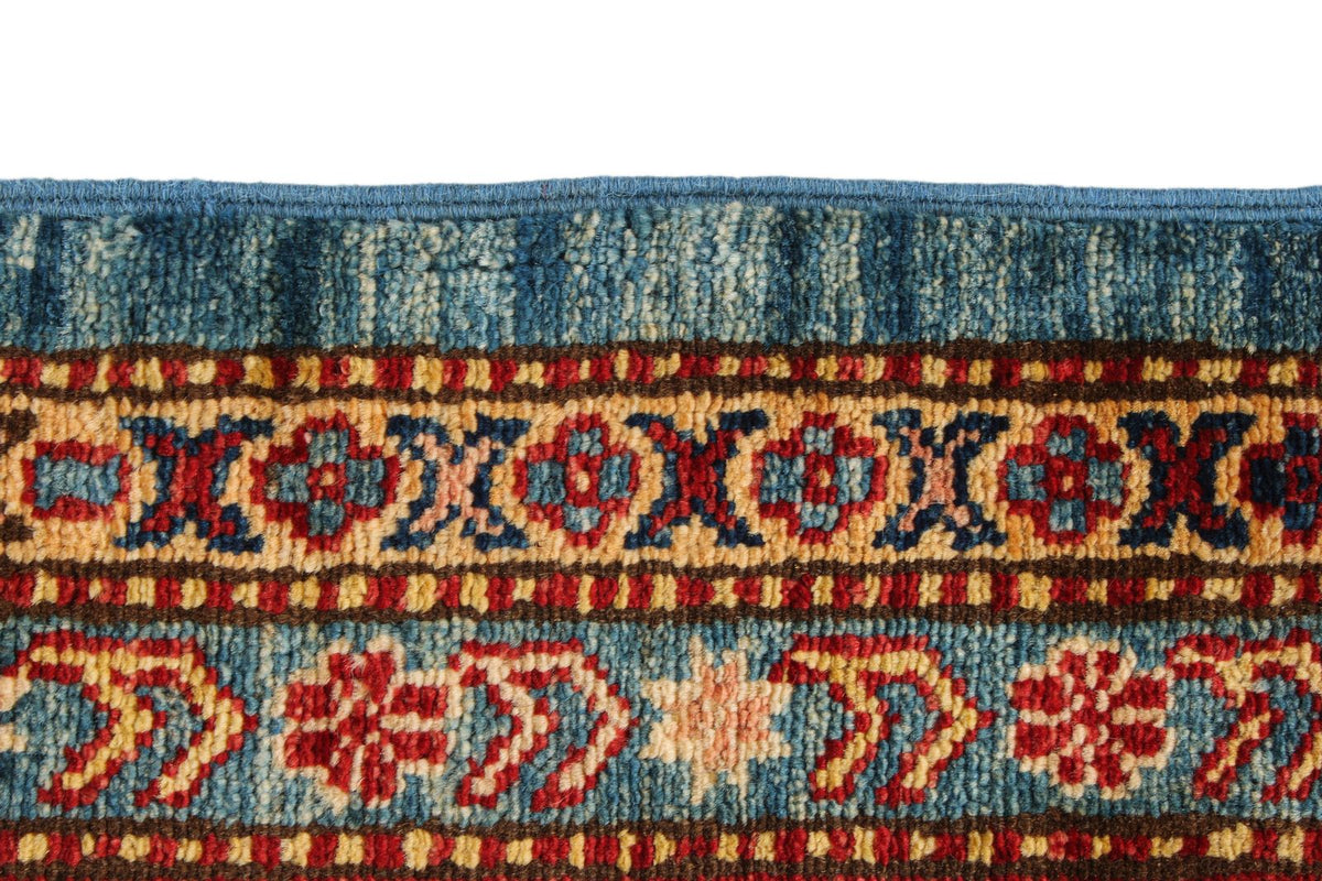 6x6 Blue and Red Kazak Tribal Rug