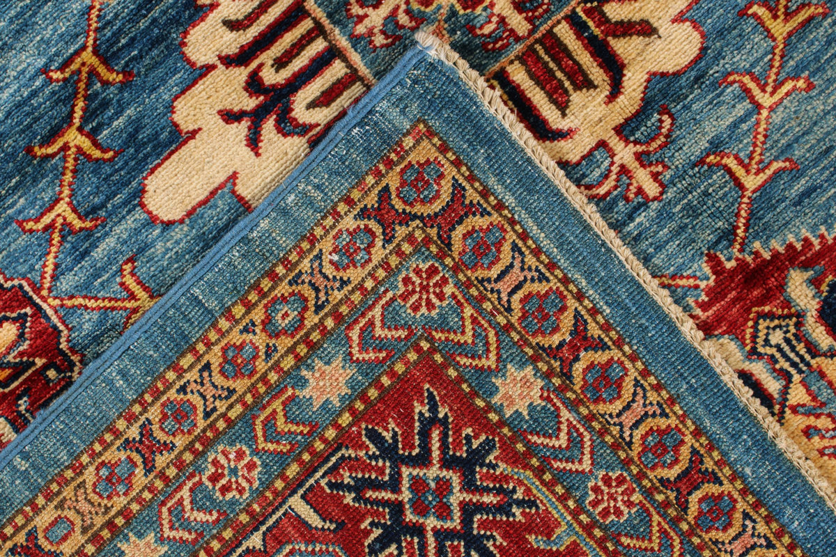 6x6 Blue and Red Kazak Tribal Rug