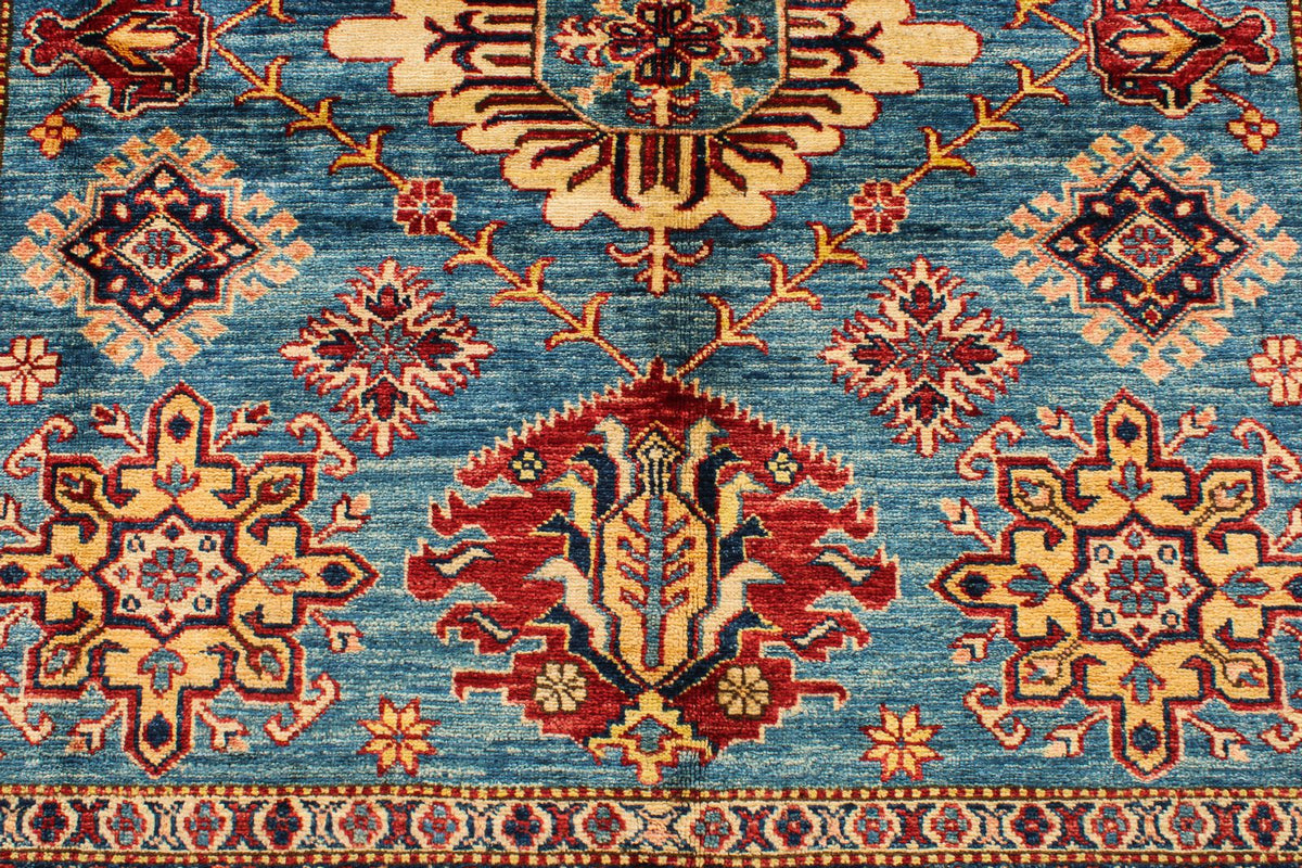 6x6 Blue and Red Kazak Tribal Rug