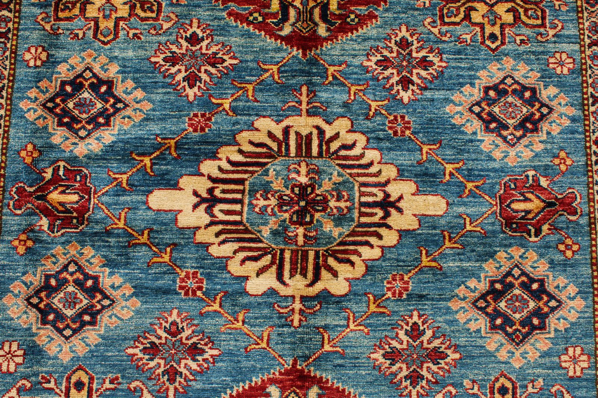 6x6 Blue and Red Kazak Tribal Rug