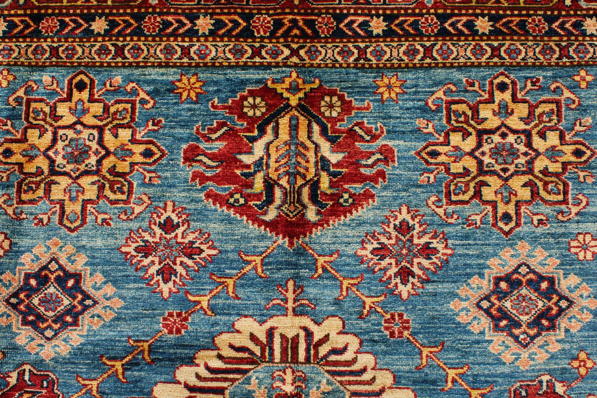 6x6 Blue and Red Kazak Tribal Rug