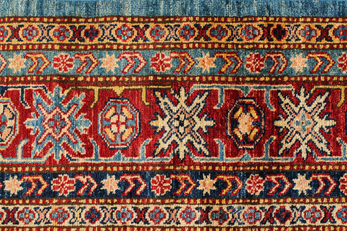 6x6 Blue and Red Kazak Tribal Rug
