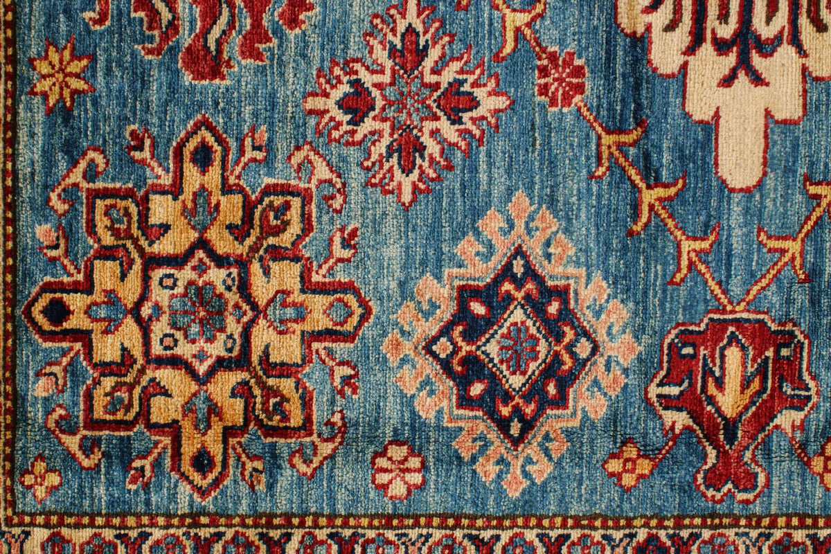 6x6 Blue and Red Kazak Tribal Rug