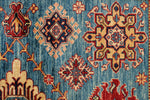 6x6 Blue and Red Kazak Tribal Rug