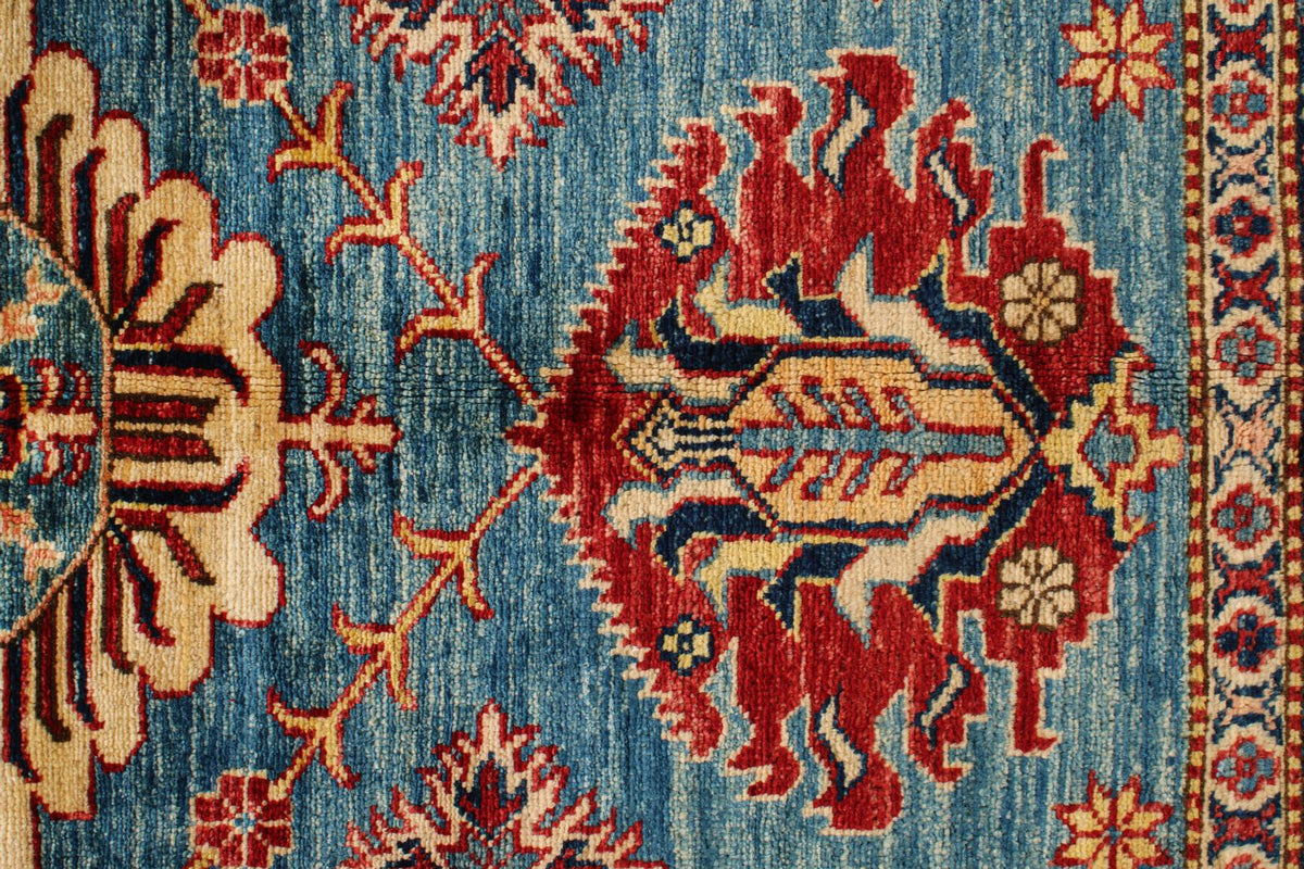 6x6 Blue and Red Kazak Tribal Rug