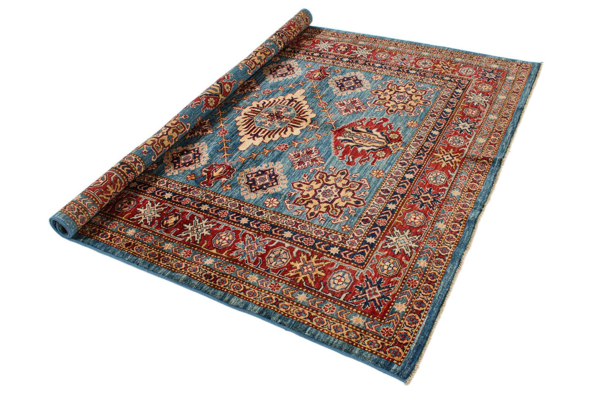 6x6 Blue and Red Kazak Tribal Rug