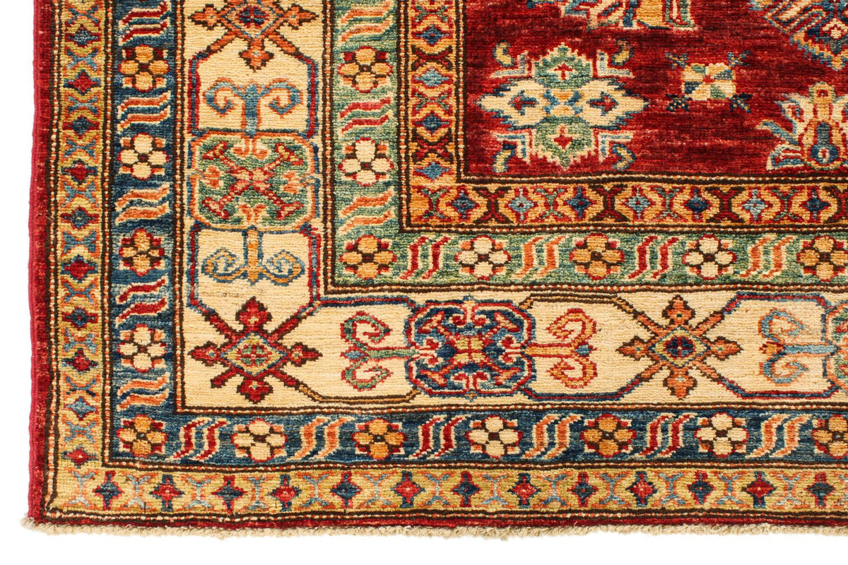 6x6 Red and Ivory Kazak Tribal Rug
