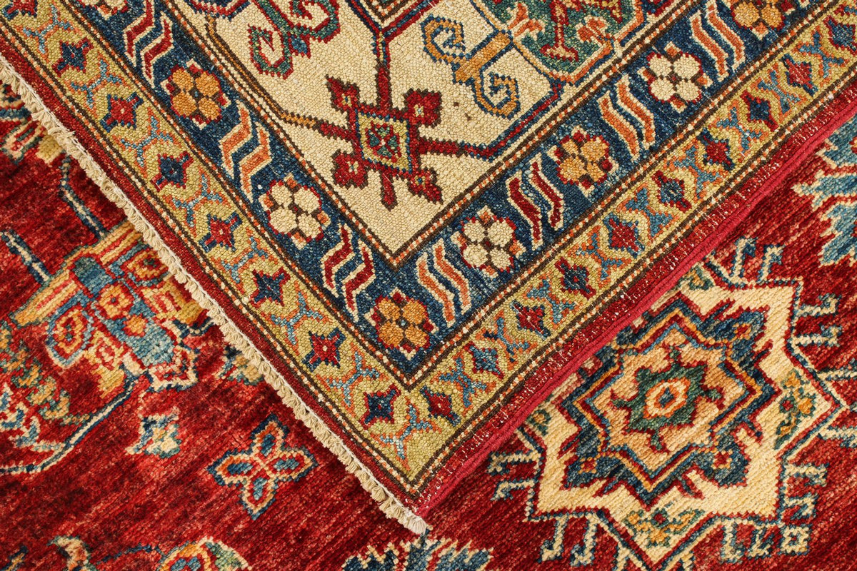 6x6 Red and Ivory Kazak Tribal Rug