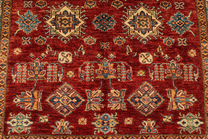 6x6 Red and Ivory Kazak Tribal Rug