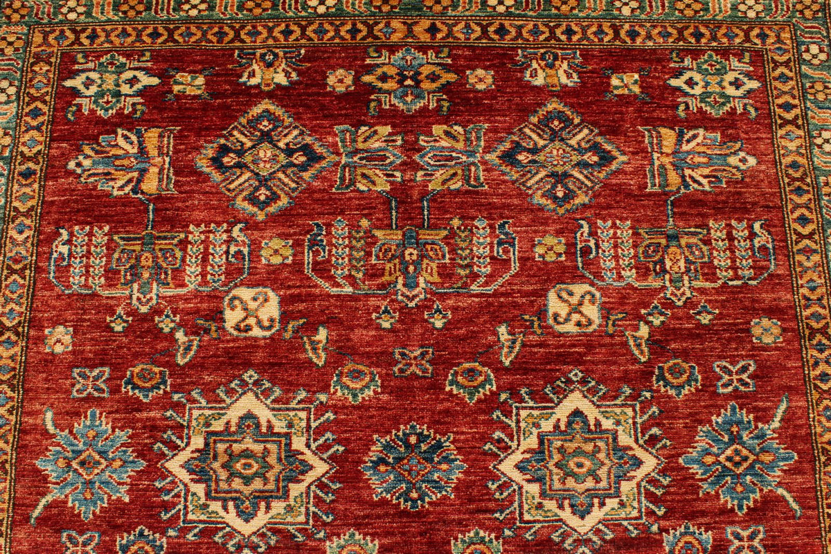 6x6 Red and Ivory Kazak Tribal Rug