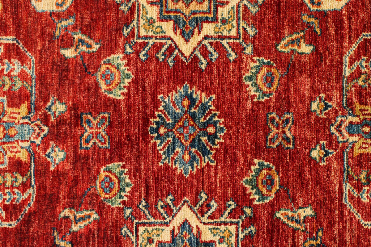 6x6 Red and Ivory Kazak Tribal Rug