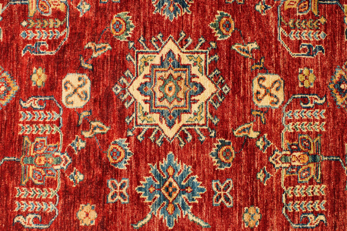 6x6 Red and Ivory Kazak Tribal Rug