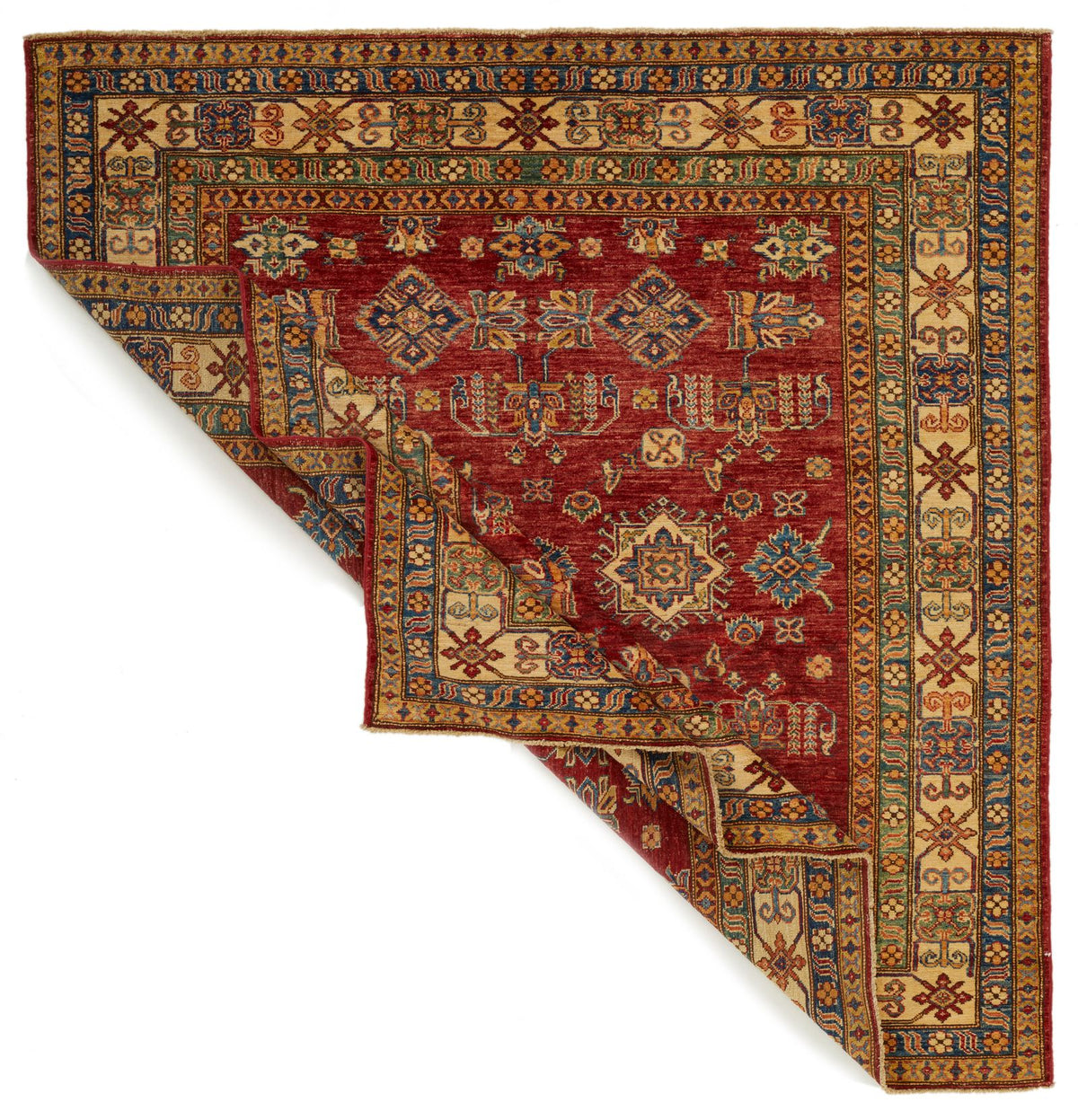 6x6 Red and Ivory Kazak Tribal Rug