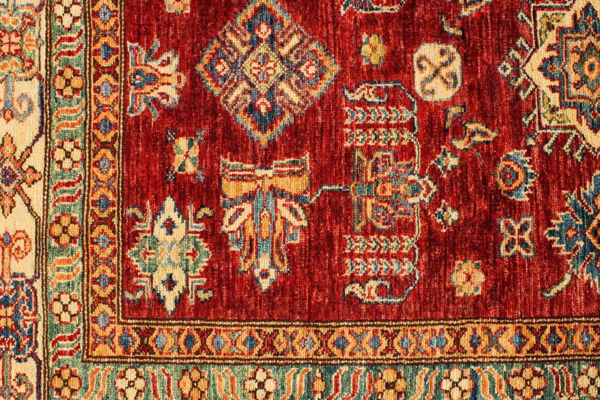 6x6 Red and Ivory Kazak Tribal Rug