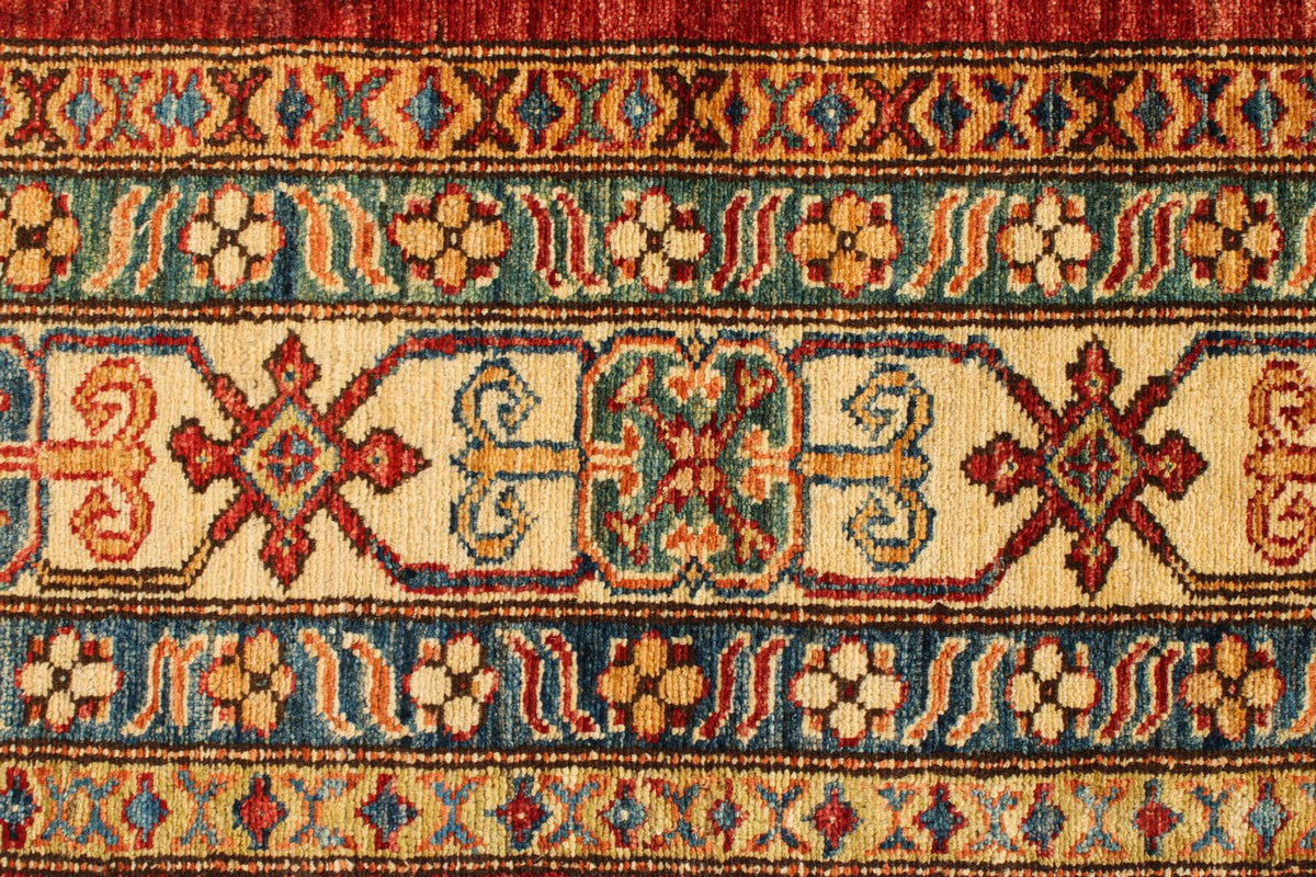 6x6 Red and Ivory Kazak Tribal Rug