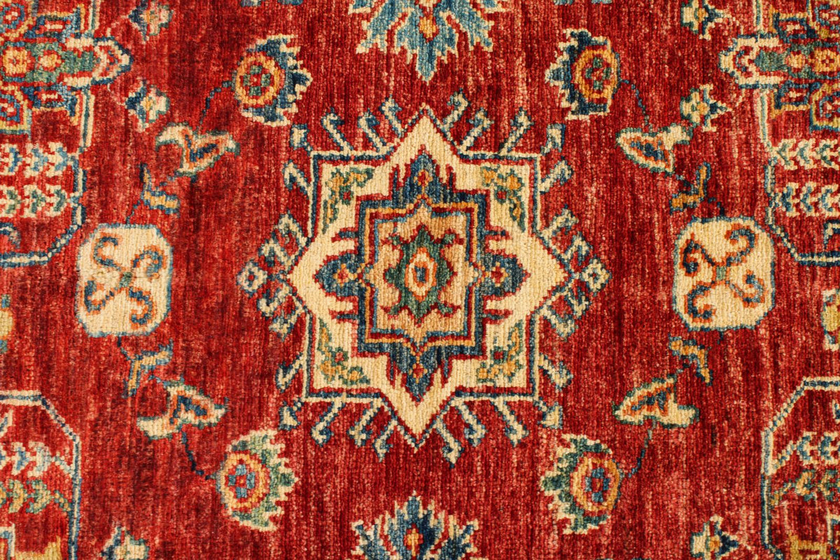 6x6 Red and Ivory Kazak Tribal Rug