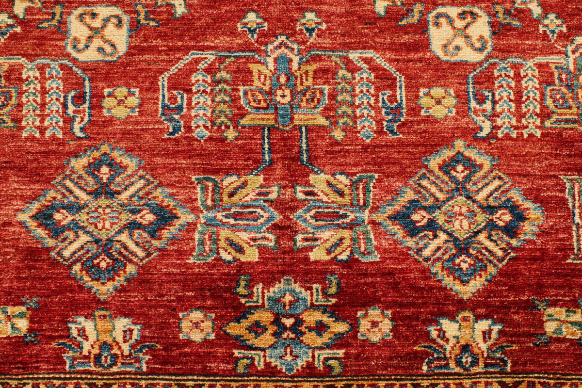 6x6 Red and Ivory Kazak Tribal Rug