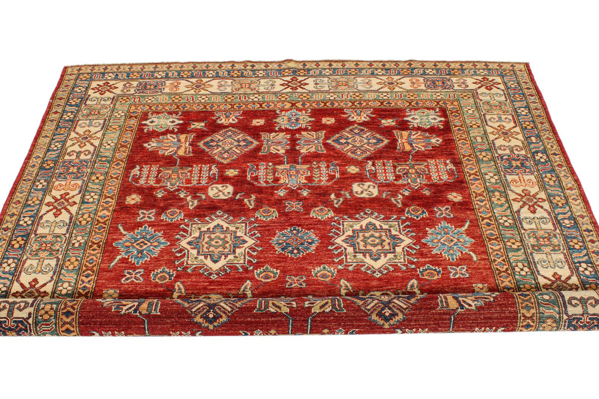 6x6 Red and Ivory Kazak Tribal Rug