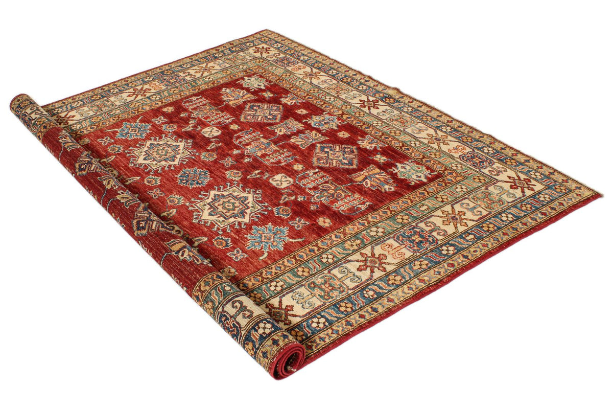 6x6 Red and Ivory Kazak Tribal Rug