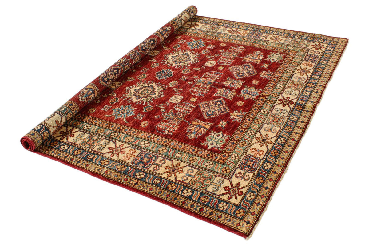 6x6 Red and Ivory Kazak Tribal Rug