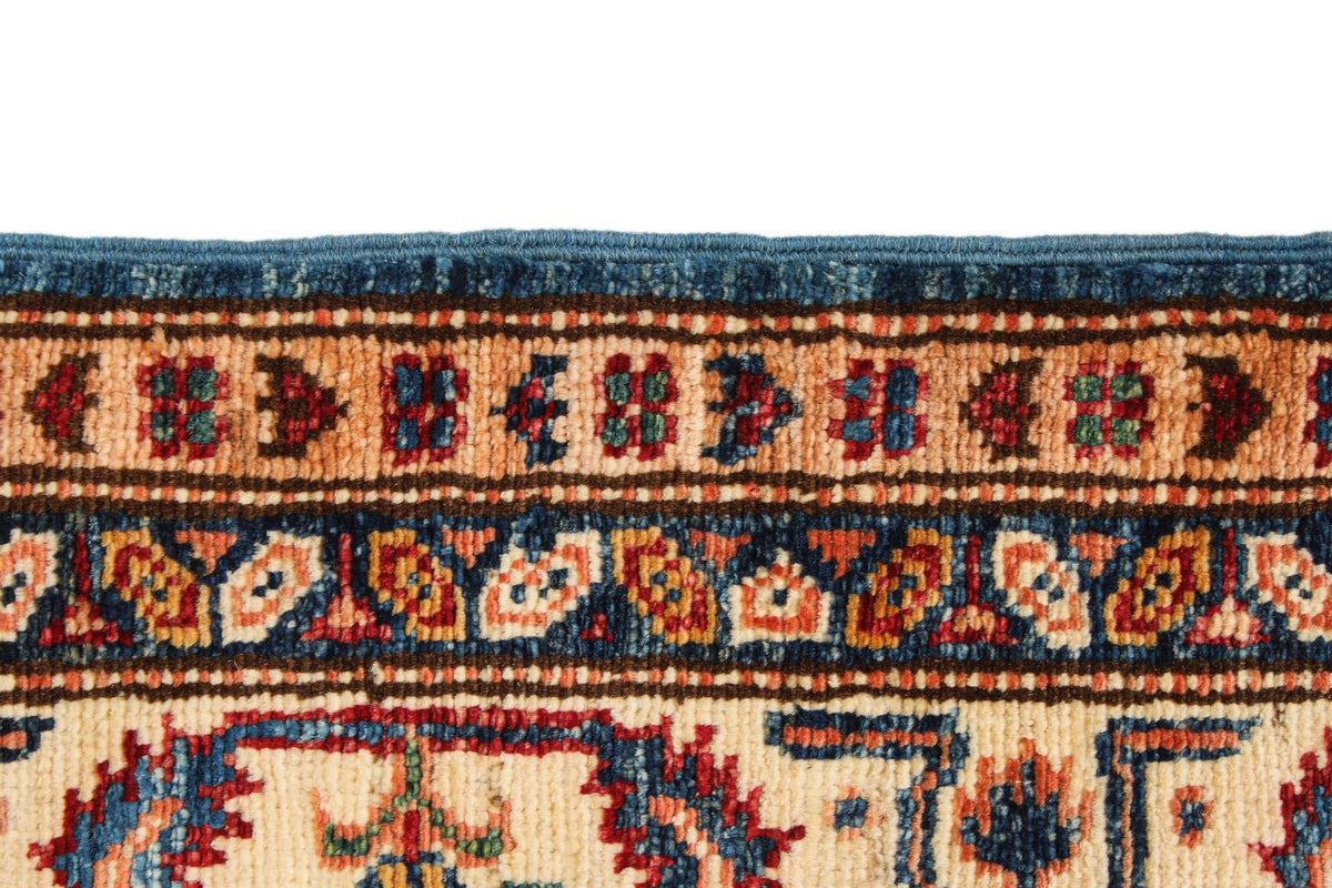 5x7 Blue and Ivory Kazak Tribal Rug