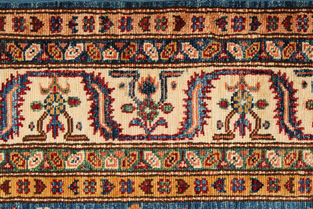 5x7 Blue and Ivory Kazak Tribal Rug
