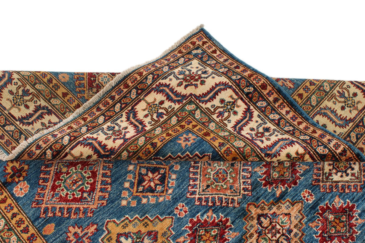 5x7 Blue and Ivory Kazak Tribal Rug