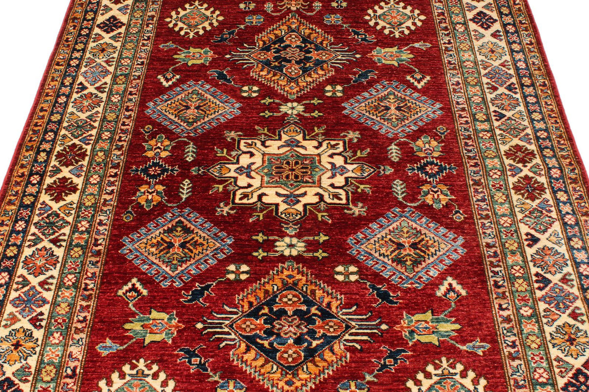 5x7 Red and Ivory Kazak Tribal Rug