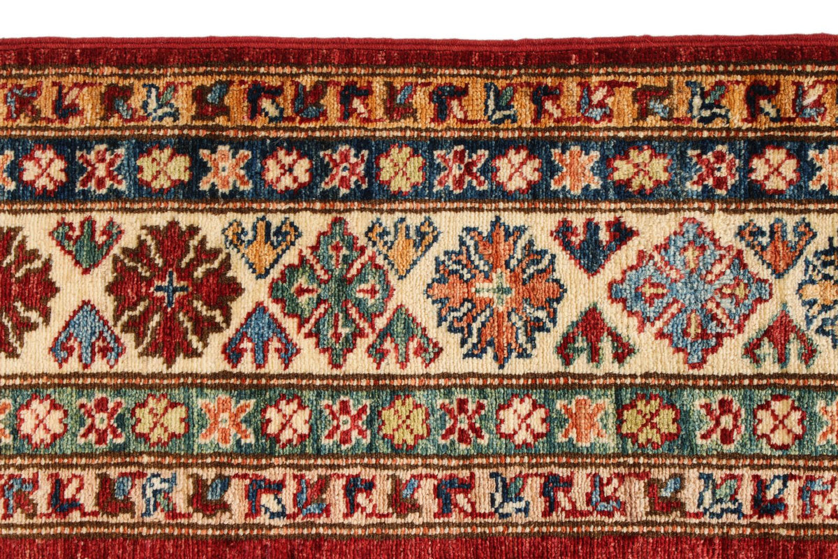 5x7 Red and Ivory Kazak Tribal Rug