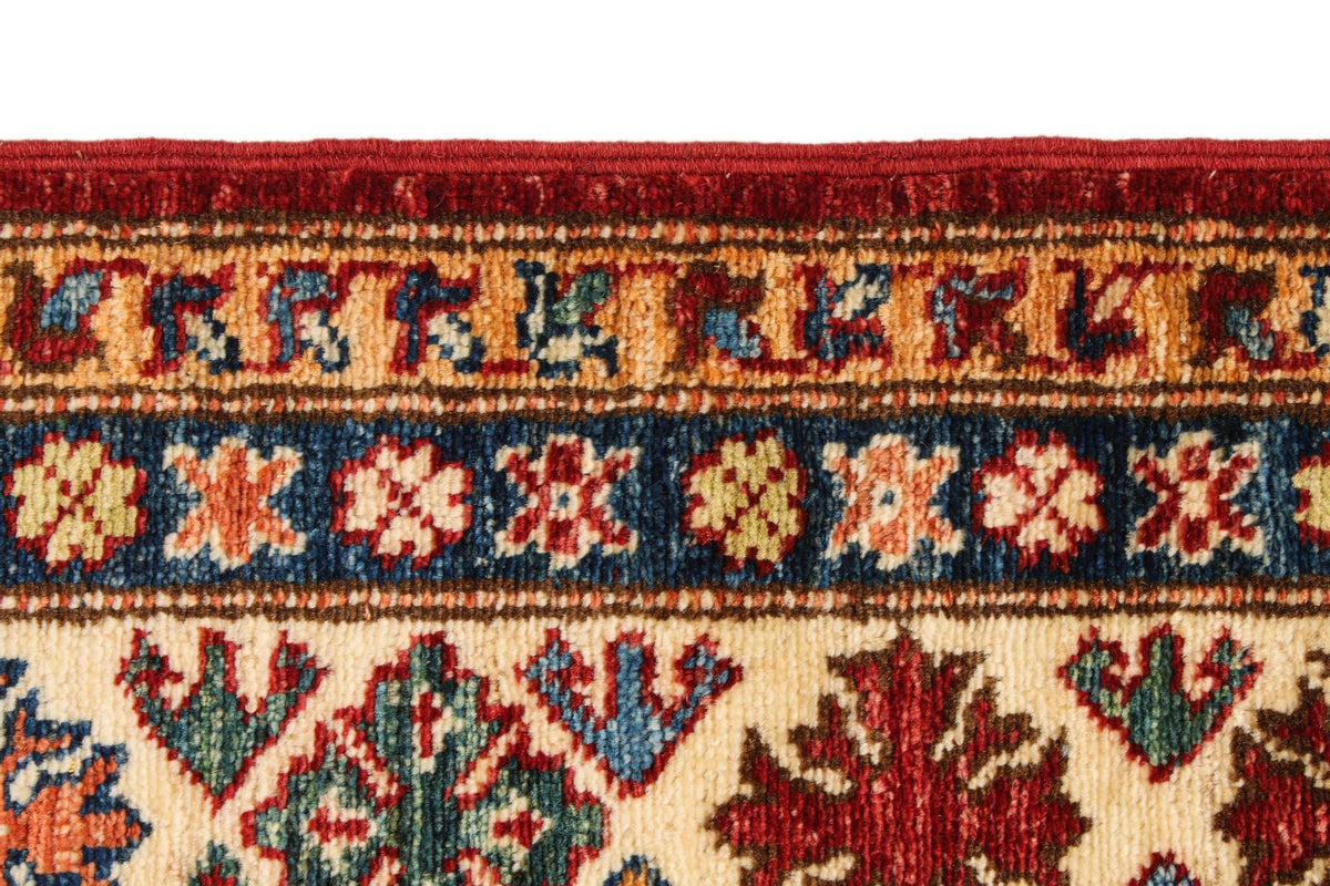 5x7 Red and Ivory Kazak Tribal Rug