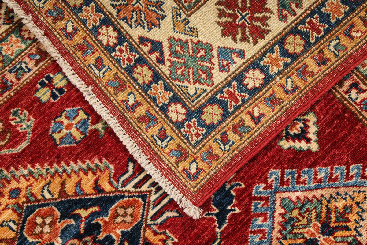5x7 Red and Ivory Kazak Tribal Rug