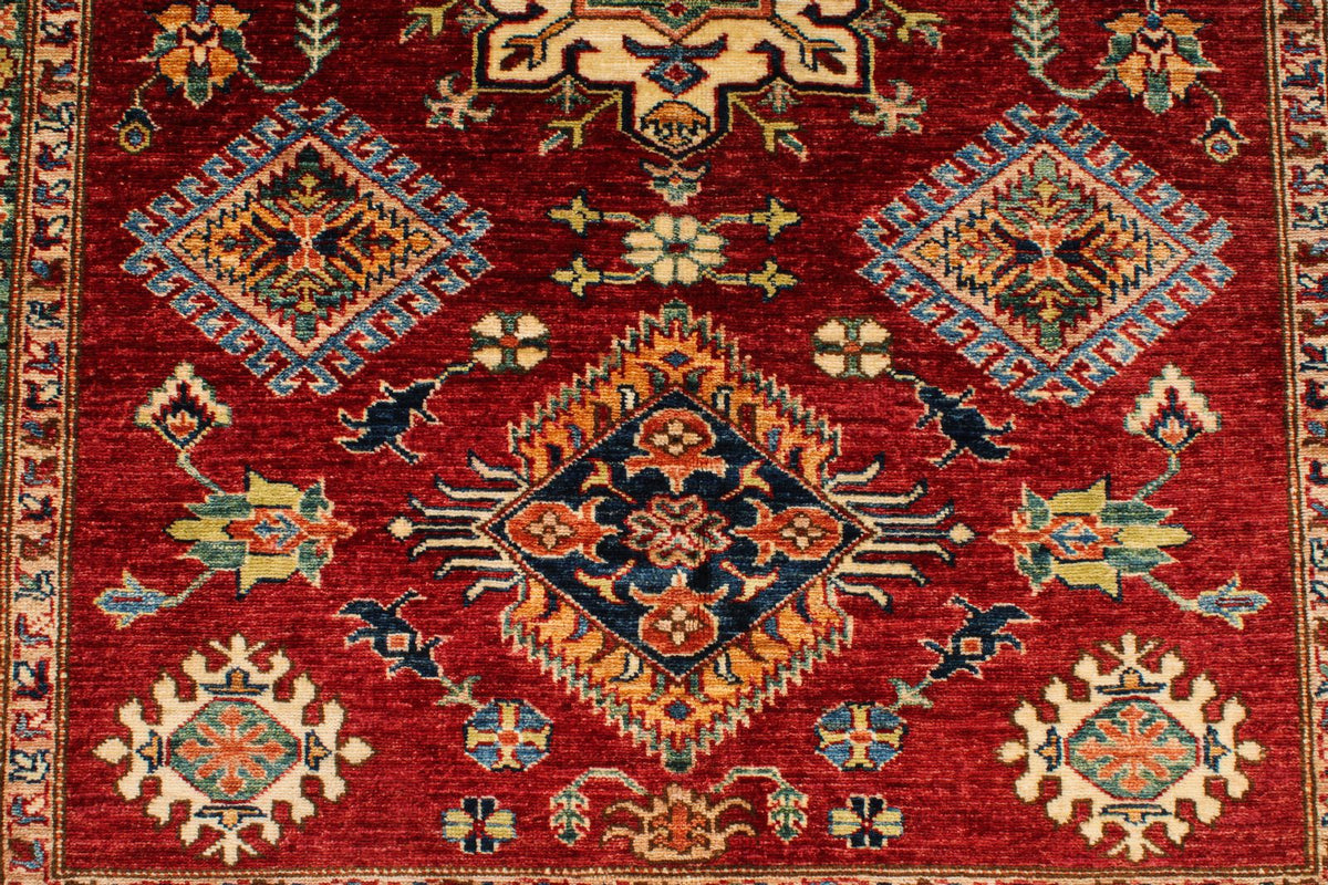 5x7 Red and Ivory Kazak Tribal Rug