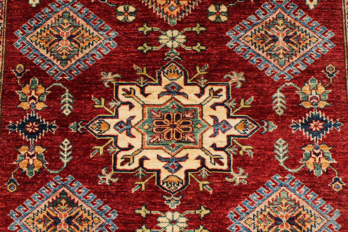 5x7 Red and Ivory Kazak Tribal Rug