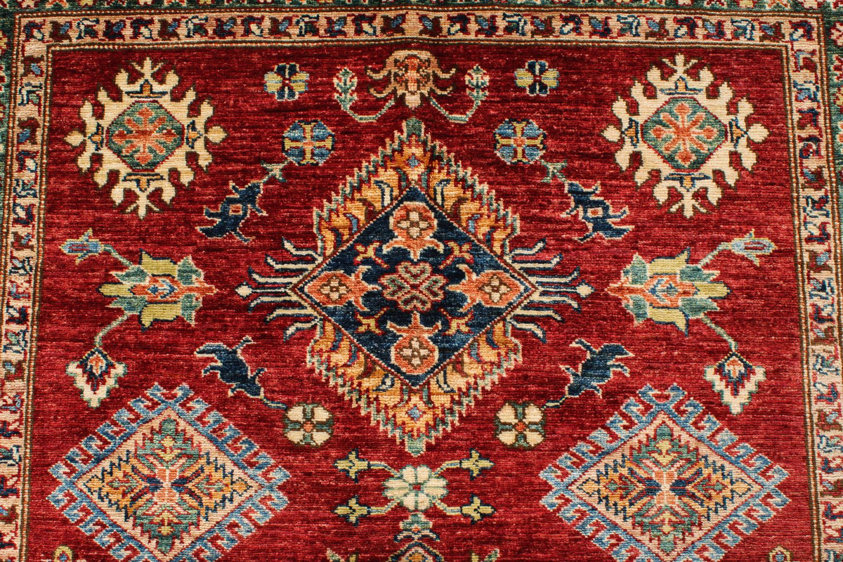 5x7 Red and Ivory Kazak Tribal Rug