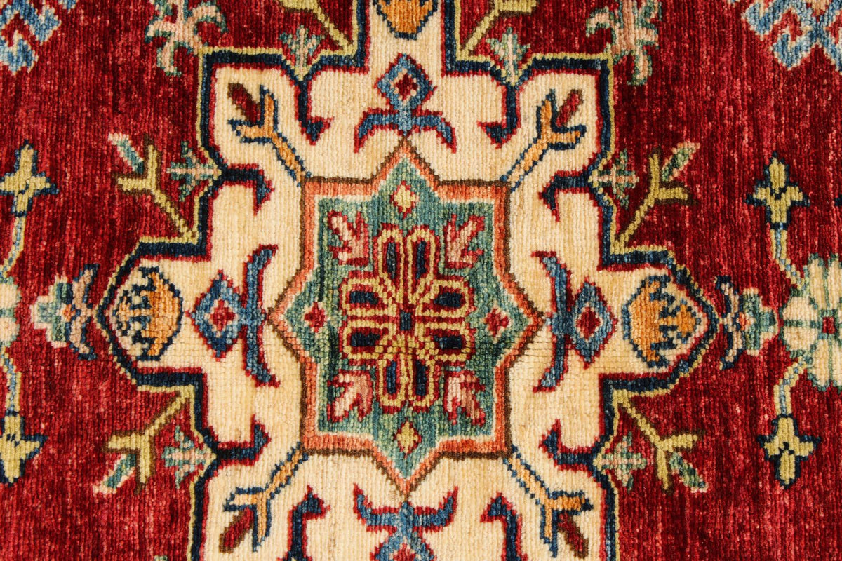 5x7 Red and Ivory Kazak Tribal Rug