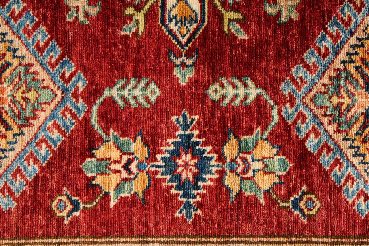 5x7 Red and Ivory Kazak Tribal Rug