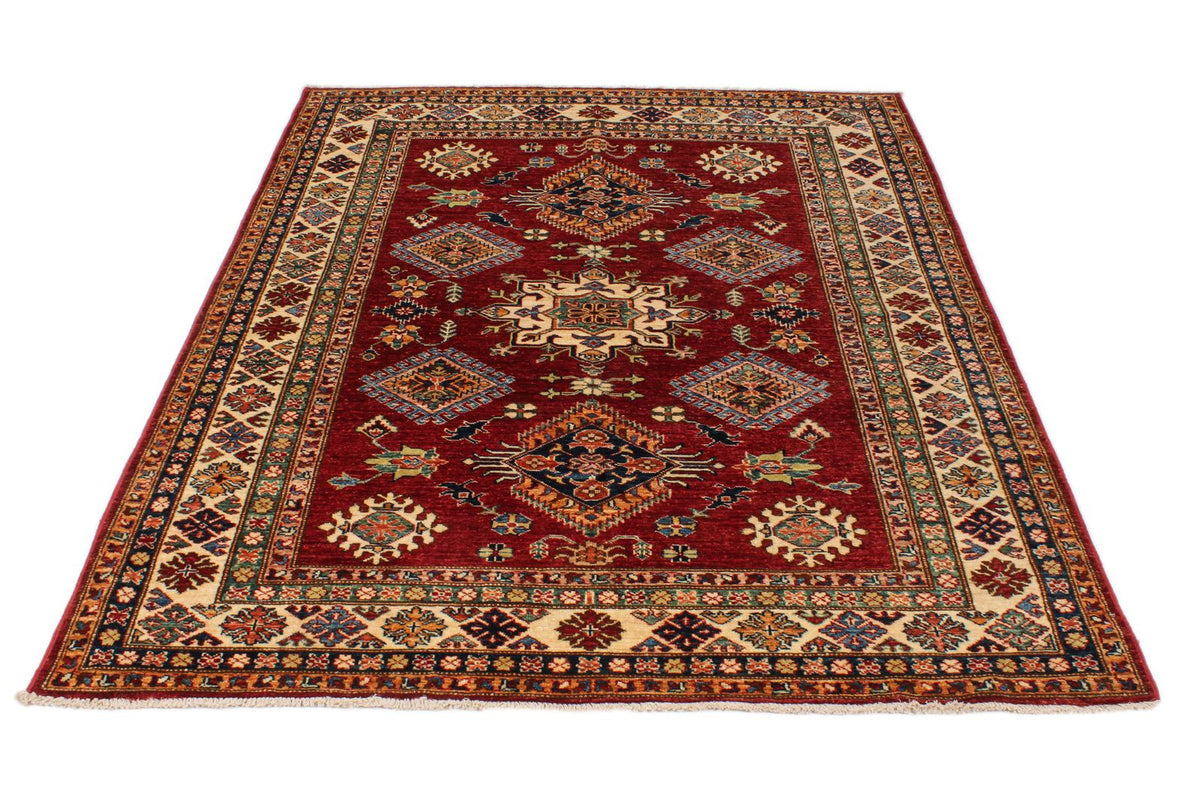 5x7 Red and Ivory Kazak Tribal Rug