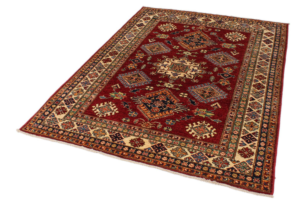 5x7 Red and Ivory Kazak Tribal Rug