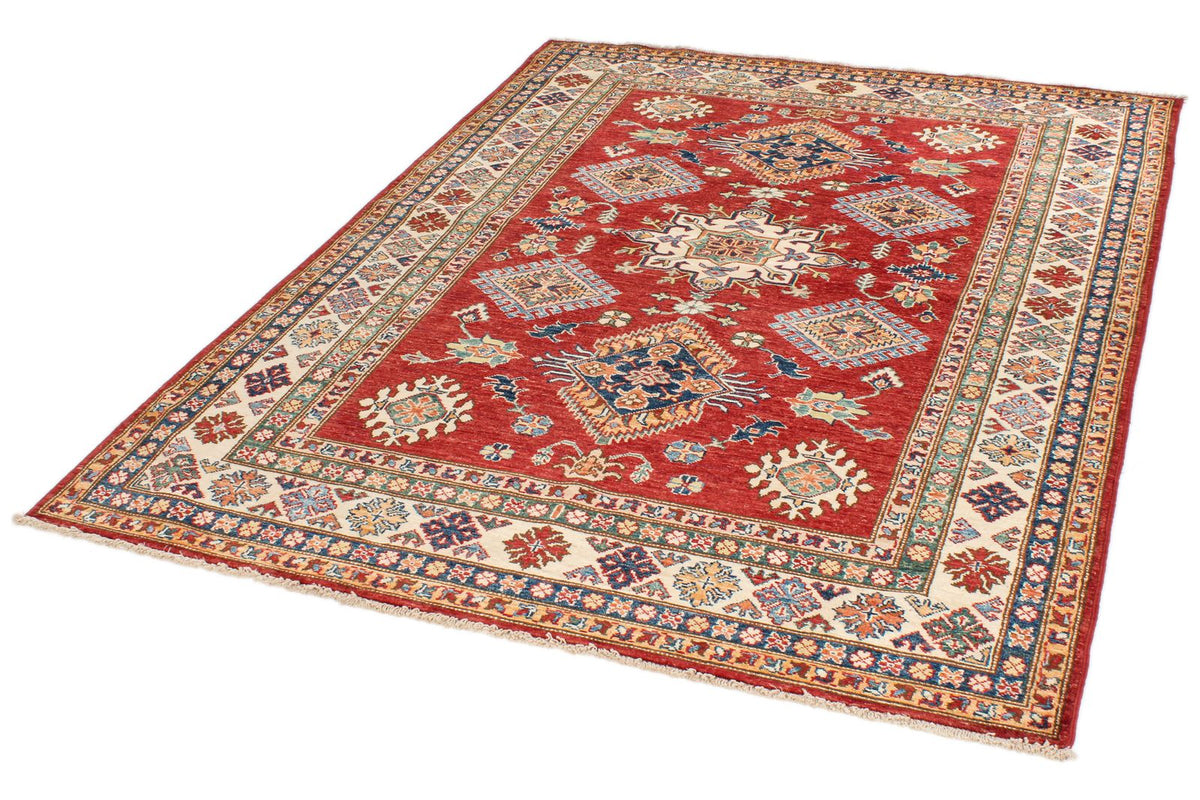 5x7 Red and Ivory Kazak Tribal Rug