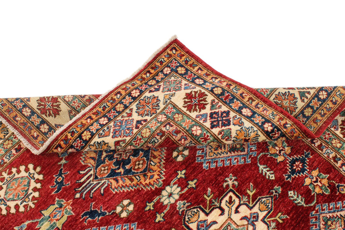 5x7 Red and Ivory Kazak Tribal Rug