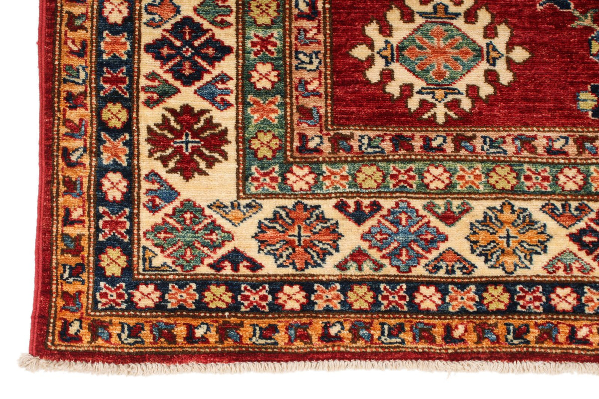 5x7 Red and Ivory Kazak Tribal Rug