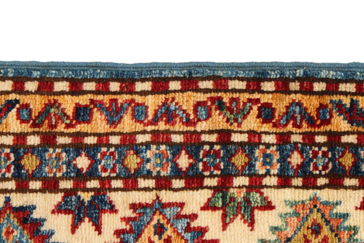 5x7 Blue and Ivory Kazak Tribal Rug