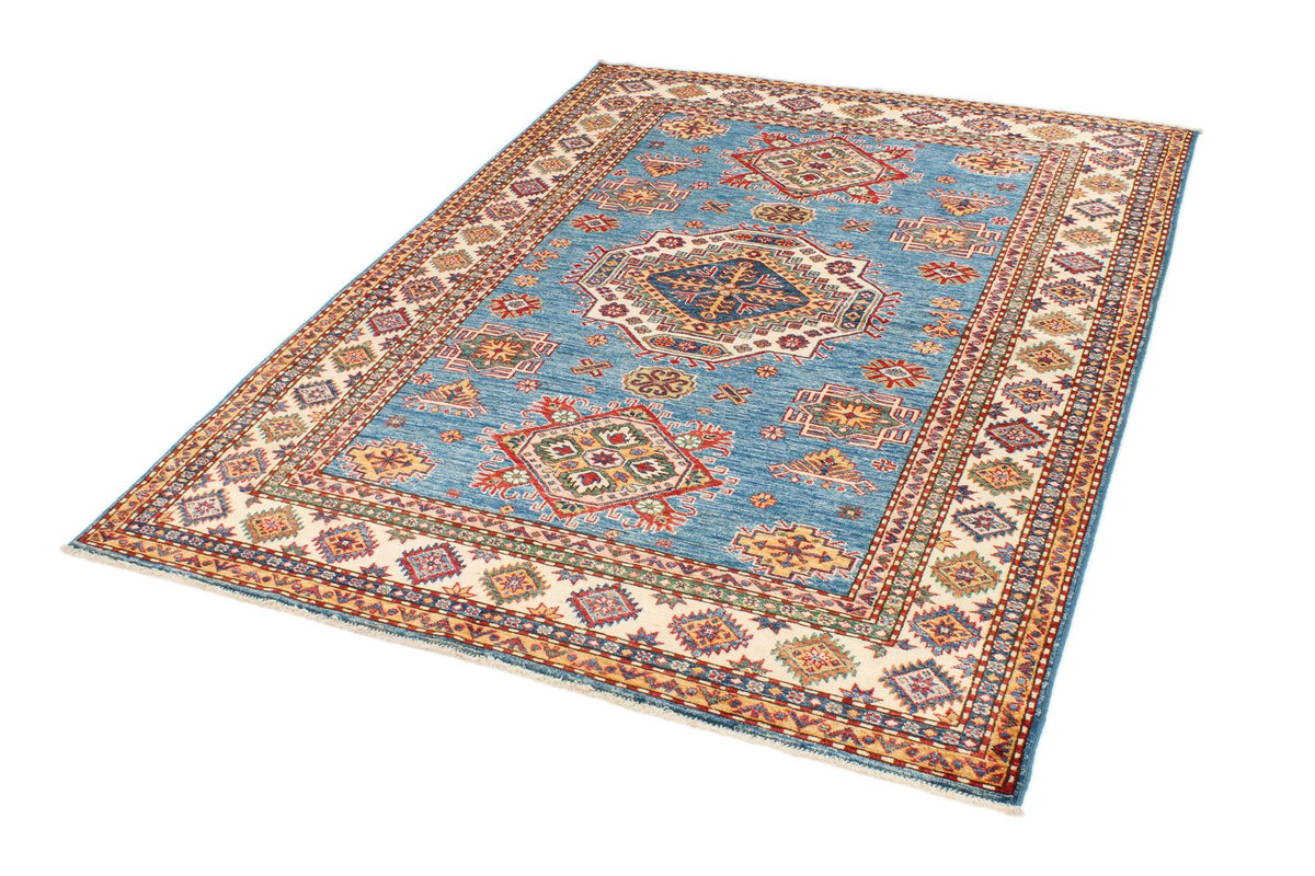 5x7 Blue and Ivory Kazak Tribal Rug