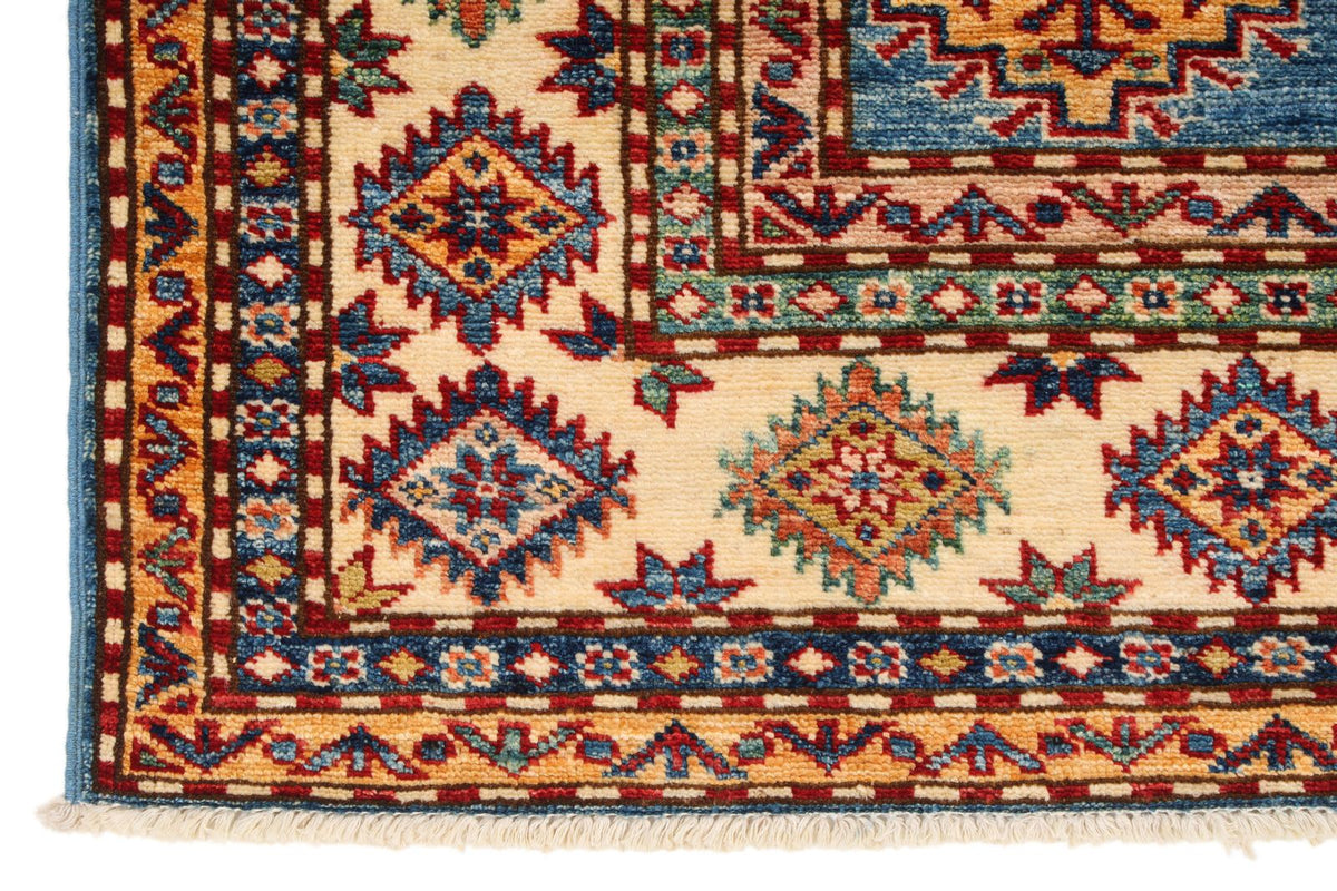 5x7 Blue and Ivory Kazak Tribal Rug
