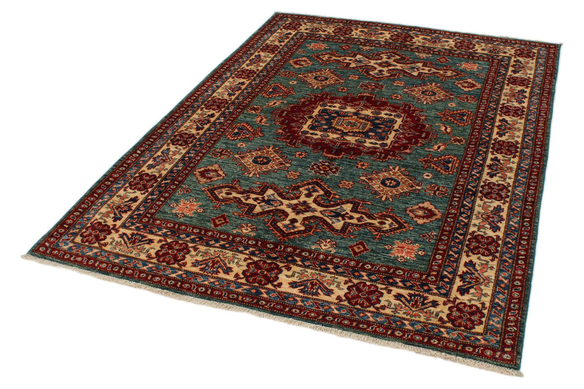 5x7 Green and Ivory Kazak Tribal Rug