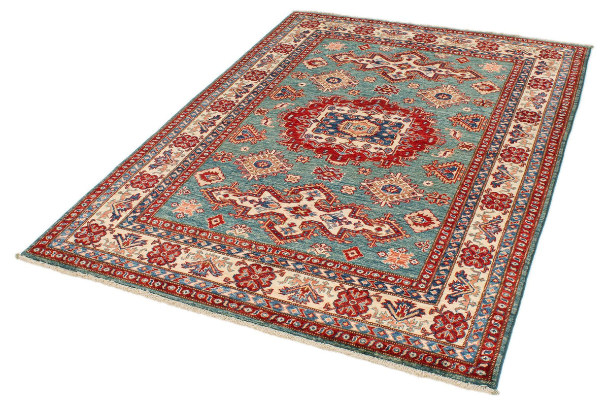 5x7 Green and Ivory Kazak Tribal Rug