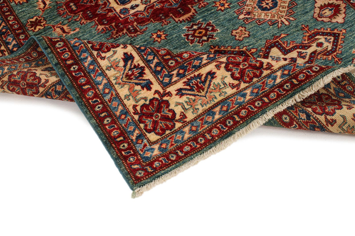 5x7 Green and Ivory Kazak Tribal Rug