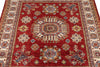 5x5 Red and Ivory Kazak Tribal Rug