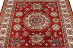 5x5 Red and Ivory Kazak Tribal Rug